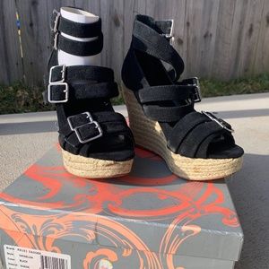 Kelsi Dagger Suede Buckle Wedges